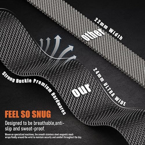 Image of Croiky Milanese Loop Magnetic Mesh Metal Stainless Steel Strap Compatible With Apple Watch Ultra 3|2 Band 49mm Series 10, iwatch 10|11 Band 46mm, 9|8|7 45mm, SE2|6|5|4 44mm - Black