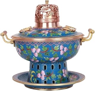 CCKUHN Olla Caliente de Cobre para una Sola Estufa, Olla Caliente doméstica de Filigrana de Cobre Puro, Olla Caliente China Duradera (Azul 2) (Verde 1, 22 cm) (Azul 2,