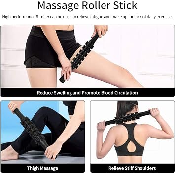 Aucuu 6 in 1 Foam Roller Set Includes Hollow Core Massage Roller, Yoga Stick, Massage Ball, Fitness Stretching Strap, Carrying Bag, Towel, Massage Roller (Black)