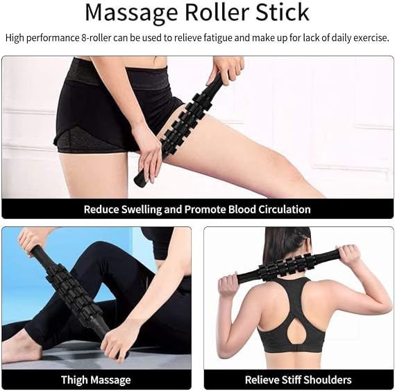 Aucuu 6 in 1 Foam Roller Set Includes Hollow Core Massage Roller, Yoga Stick, Massage Ball, Fitness Stretching Strap, Carrying Bag, Towel, Massage Roller (Black)