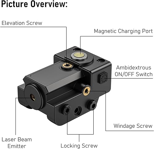 Miniatura 3 de EZshoot Vista láser, magnética recargable rojo verde vista láser para pistola, láser compacto de bajo perfil con interruptor ambidiestro de
