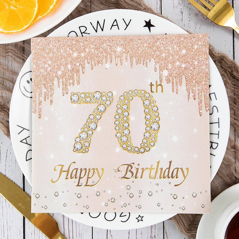 Tovaglioli di Carta Diamante Oro Rosa Tovaglioli Decorati Per Decoupage Bar Compleanno Carta Igienica Tovagliolo Decorazione Da Tavola Usa e getta Per Matrimoni Feste 30 Packs(33x33cm)