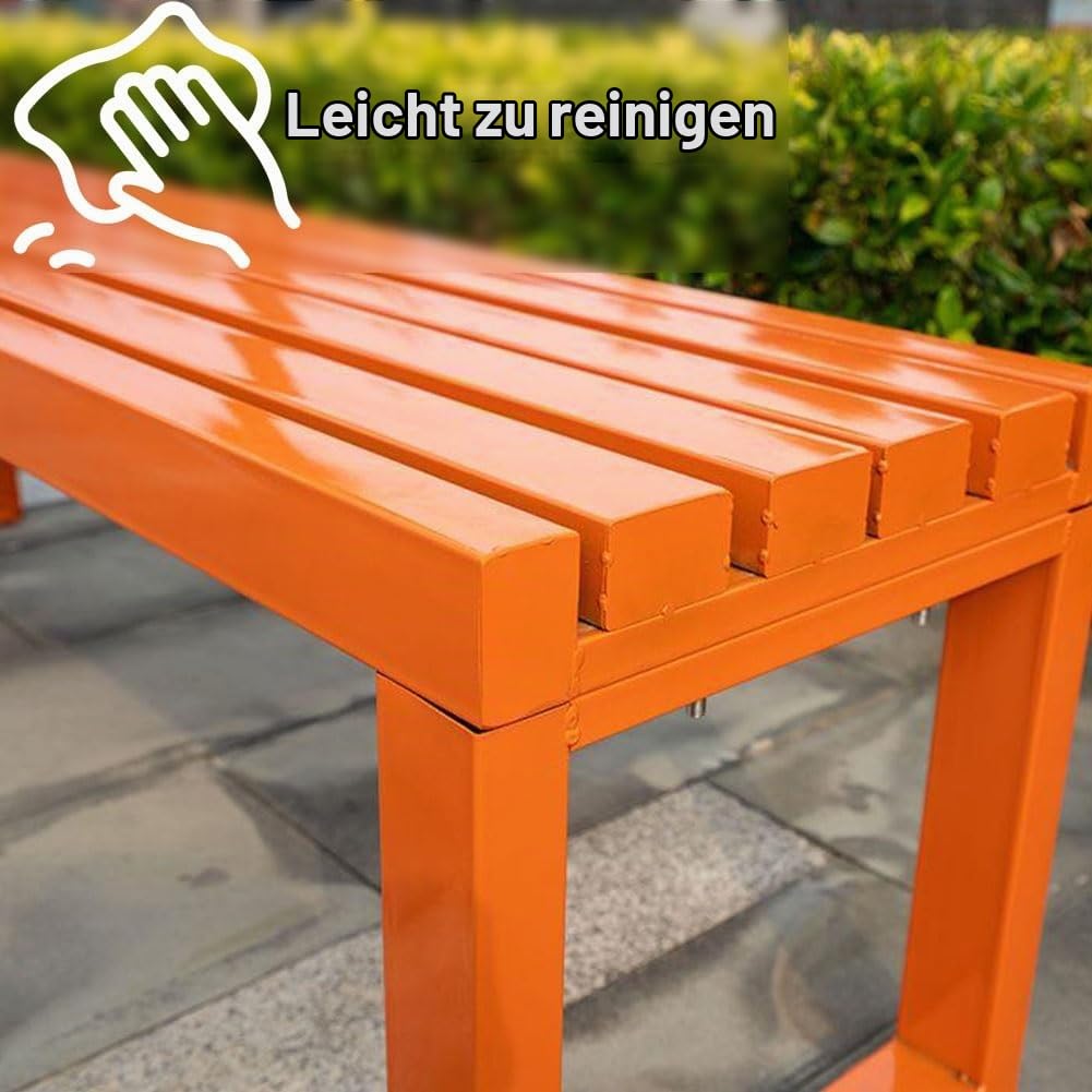 Generisch Gartenbank Metall wetterfest Balkonbank Parkbank 2-Sitzer ohne Armlehnen & Rückenlehne Sitzbank für Garten,Terrasse,Hof,Veranda 400kg Belastbar(Orange,150 cm)