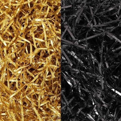 MARFOREVER 200g/7oz Black Gold Crinkle Cut Paper Shred Gift Boxes Filler