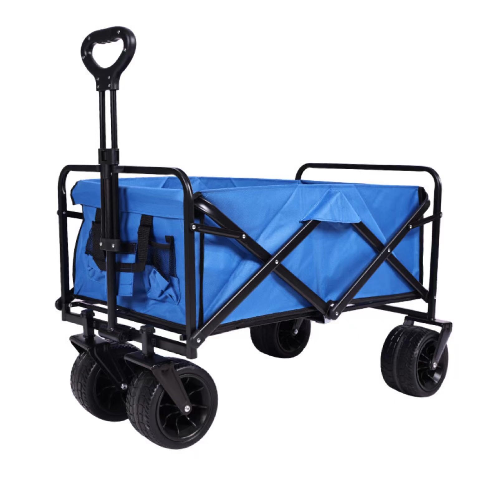 Folding Wagon, Outdoor Heavy Duty Collapsible Beach Cart 100L All Terrain Wheels 2 Pockets Multicolor(Blue)