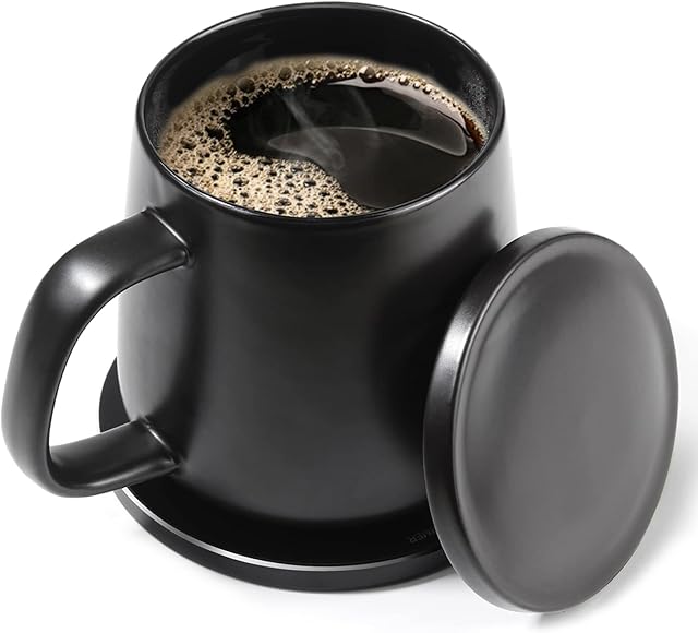 APEKX Auto On/Off Gravity-Induction Coffee Mug with Intelligent Temperature Control 113°F/45°C Cup Warmer Self-Heating with Wireless Charging Function Gifts for Home Office (Mug Included) Black