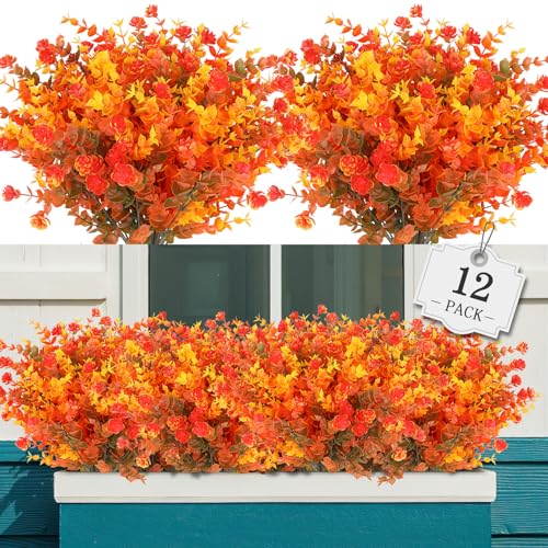 AGIRL 12 Bundles Artificial Fall Flowers Outdoor Indoor Decoration,No Fade