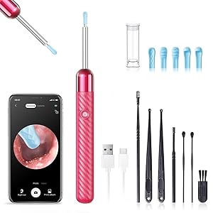 Ear Wax Removal - 1080P Camera Earwax Remover Tool - Ear Canal Cleaner - Ear Cleaning Kit - Ear Camera for iOS & Android (Pink)