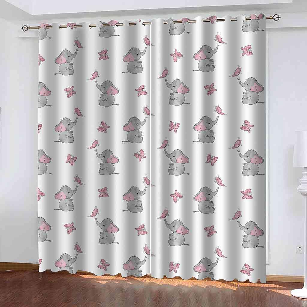 Modern Blackout Curtains with Eyelet 3D Printed Thermal Insulated Window Treatments Cartoon Little Gray Elephant Living Room Bedroom Window Drapes 2 Panel Set 72" X 108" (2XW46"xL54")