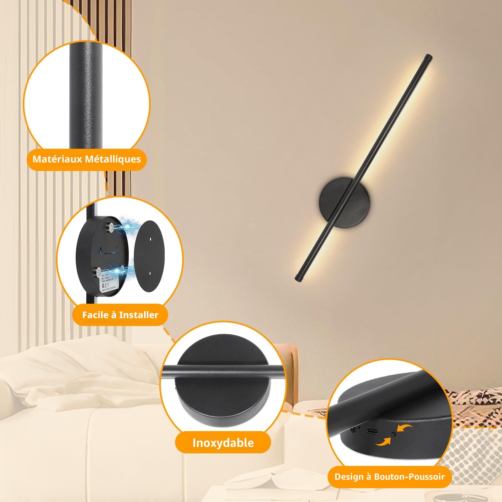 Applique Murale Intérieure Rechargeable Avec Télécommande 2 Pcs