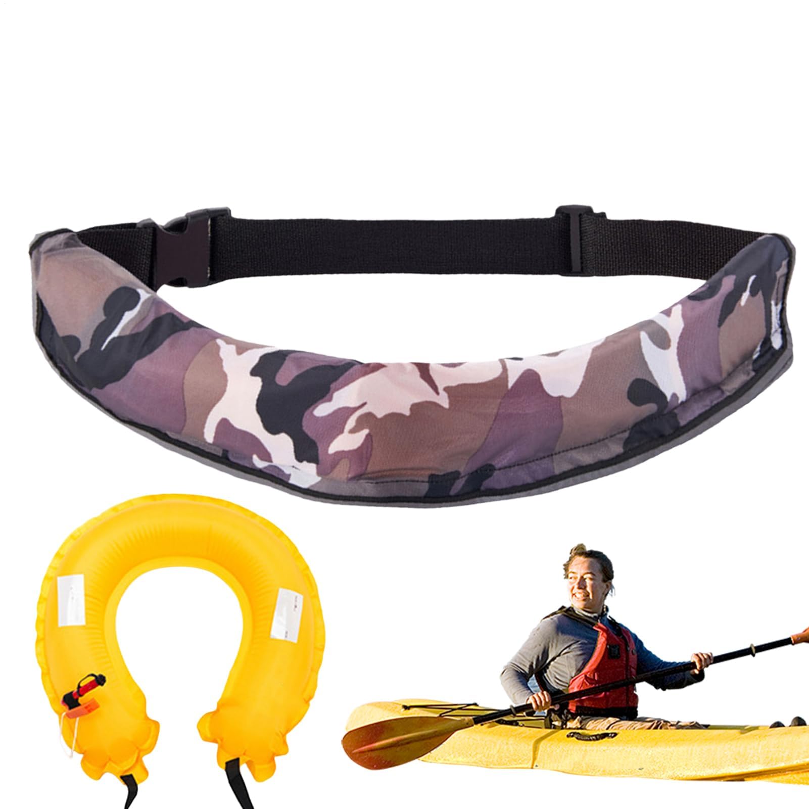 Nadmuchiwany pasek z pierścieniem ratunkowym, regulowana, odblaskowa pomoc survivalowa z gwizdkiem do uprawiania sportów na świeżym powietrzu, wędkowania, paddleboardingu, kajakarstwa