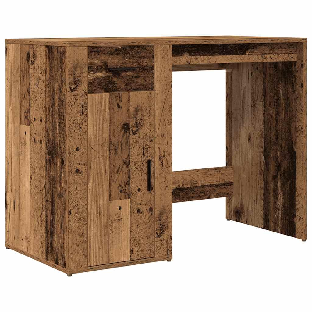 Escritorio de madera recuperada 100 x 49 x 75 cm con cajón, espacio de almacenamiento, estante para oficina, oficina en casa, ordenador y PC, ahorra espacio, ergonómico, para trabajo y