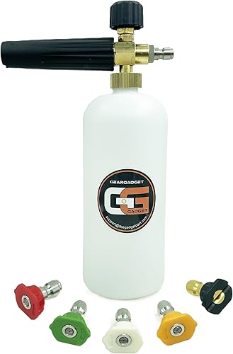 Cañón de espuma con conector rápido de 1/4 de pulgada, 1 litro, 5 puntas de boquilla para lavadora a presión