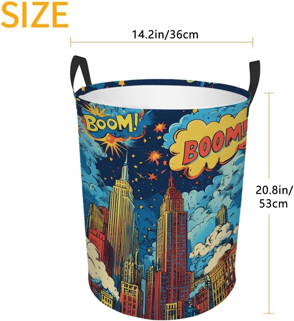Kids Laundry Hamper Basket - Large Nursery Baby Hamper with Handle for Boys Girls Collapsible Clothes Baskets Organizer Toy Storage Bin Room Decor(Comic City) image 4
