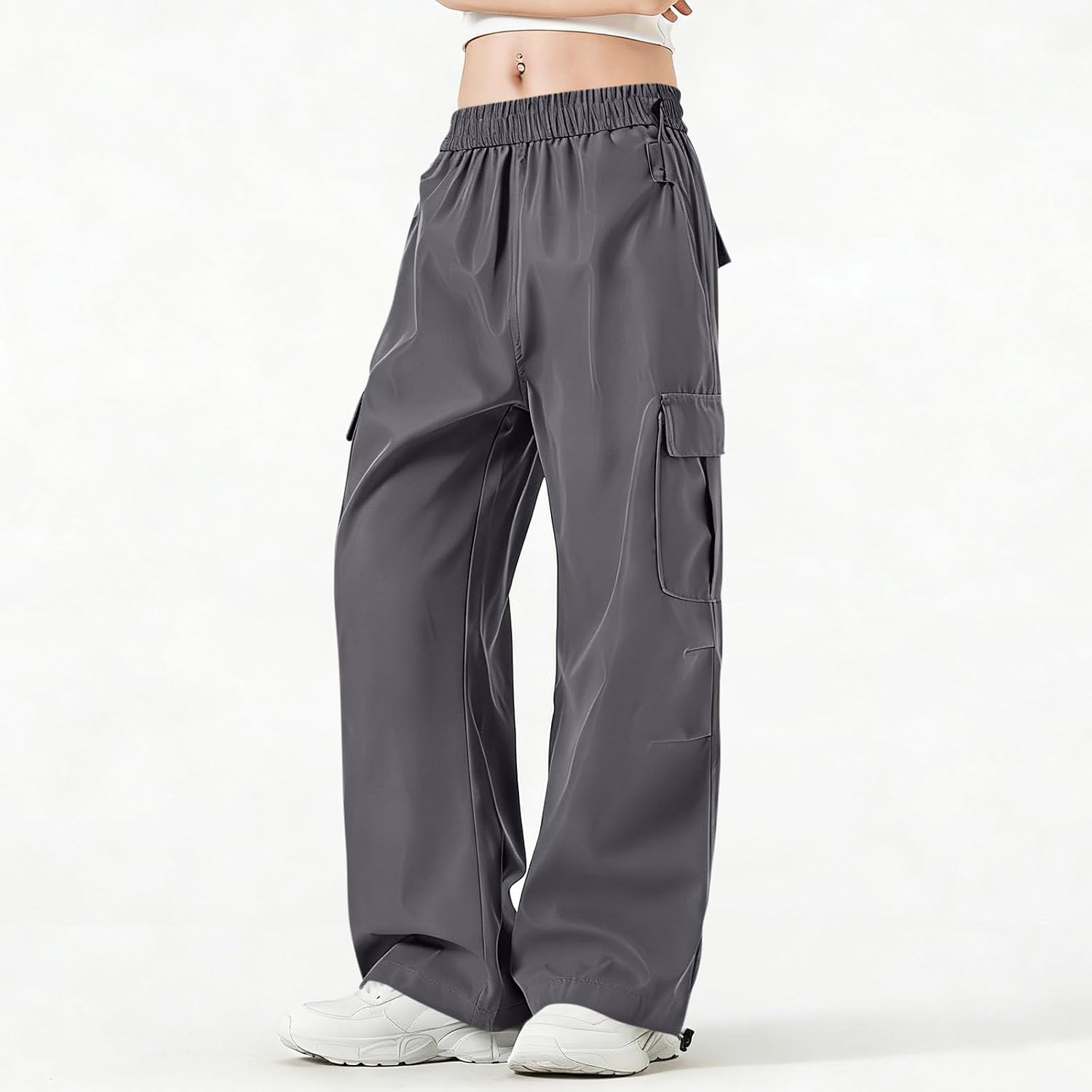 Cargo Pants for Women High Waist Wide Leg Loose Casual Pants with Pockets Stretchy Drawstring Baggy Y2K Trousers