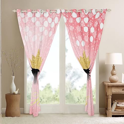 Miniatura 4 de Feelyou Cortinas opacas para oscurecer las pestañas para dormitorio, sala de estar, estampado de purpurina rosa (sin brillantina), cortinas opacas