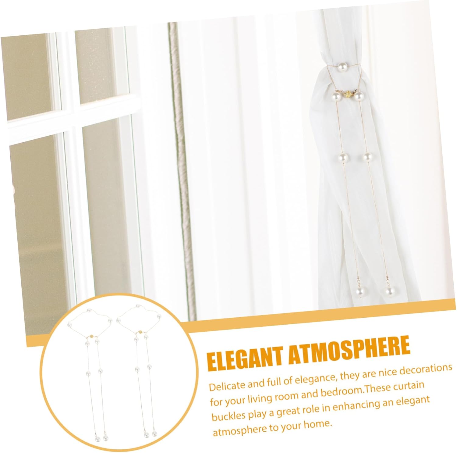 Ciieeo 6pcs Pearl Design Curtain Tiebacks Home Curtain Rope Holdbacks Wall Mount Easy to Use