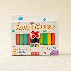 Massinha de Modelar Soft, 12 Cores Sortidas, Base de Amido, Atóxica, 180g, Textura Macia, para Crianças a Partir de 3 Anos