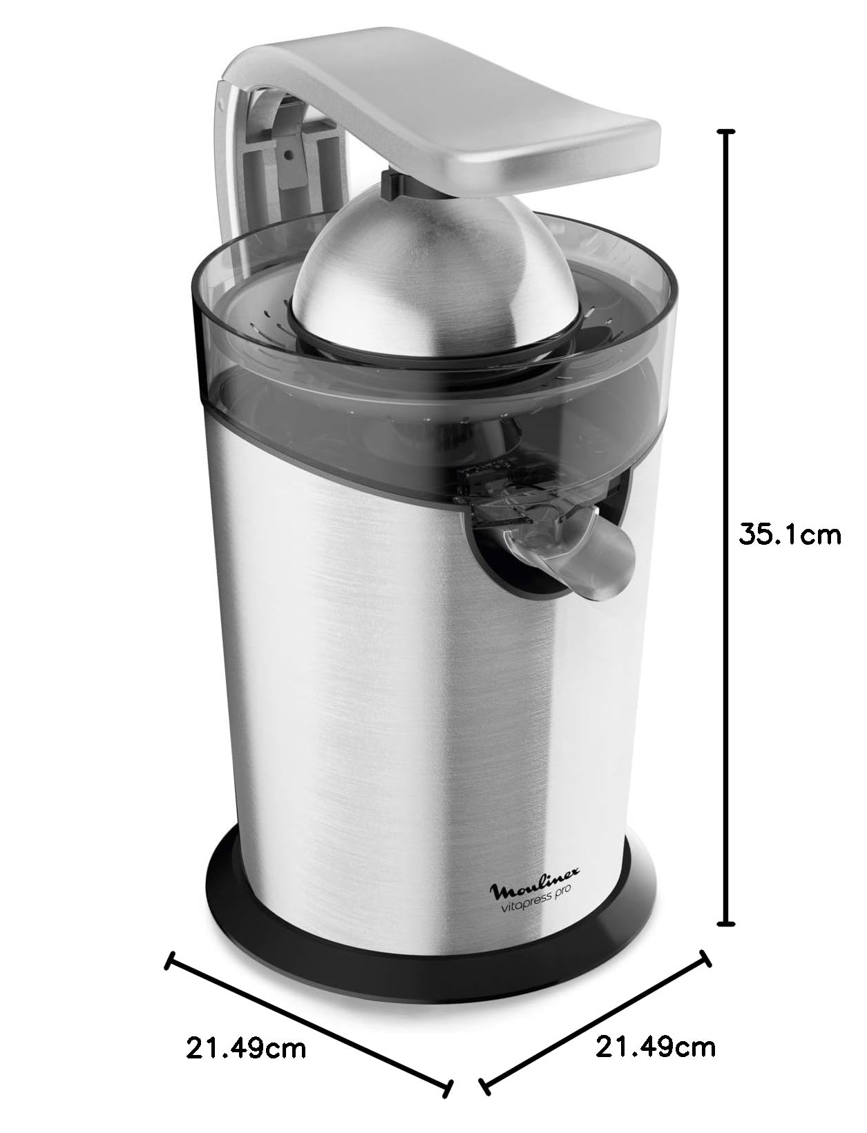 Moulinex Presse-agrumes électrique, 300 W, Système anti-goutte, Levier à pression, Extracteur de jus, Cône acier inoxydable, Système Start/Stop automatique, Vitapress Pro PC700D10