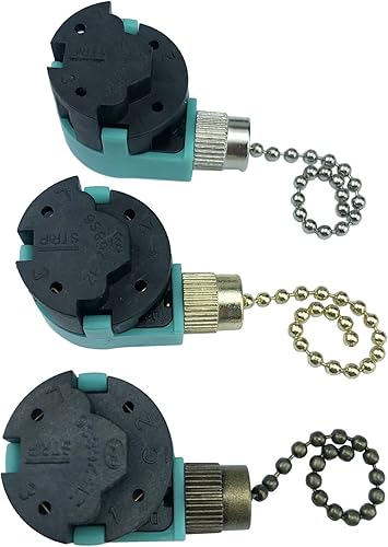 Miniatura 2 de Paquete de 3 interruptores de ventilador de techo de 3 velocidades 4 cables Zing Ear ZE-268S6 interruptor de cadena compatible con interruptor de