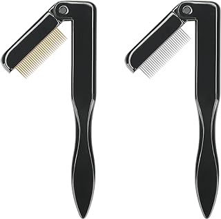 2PCS Folding Eyelash Comb,Eyebrow Comb Metal Teeth, Professional Tool for Define Lash & Brow (Black)