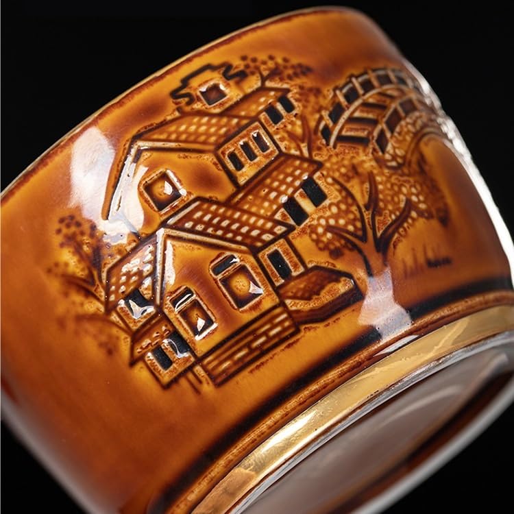 Taza de té Tazón dorado - Juego Celadon Kung Fu cerámica individual for uso doméstico Recipiente for remojo(A)