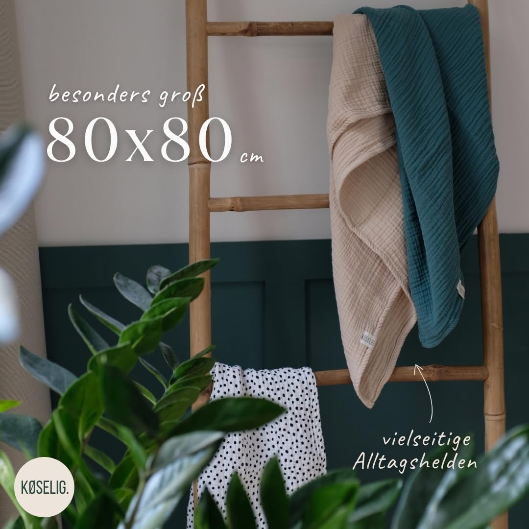 Premium Musselintücher 80x80 cm | 100% Bio-Baumwolle | Geschenk zur Geburt: Babydecken, Spucktücher extra weich & saugstark | 60°C Wäsche | 3er Set Mulltücher