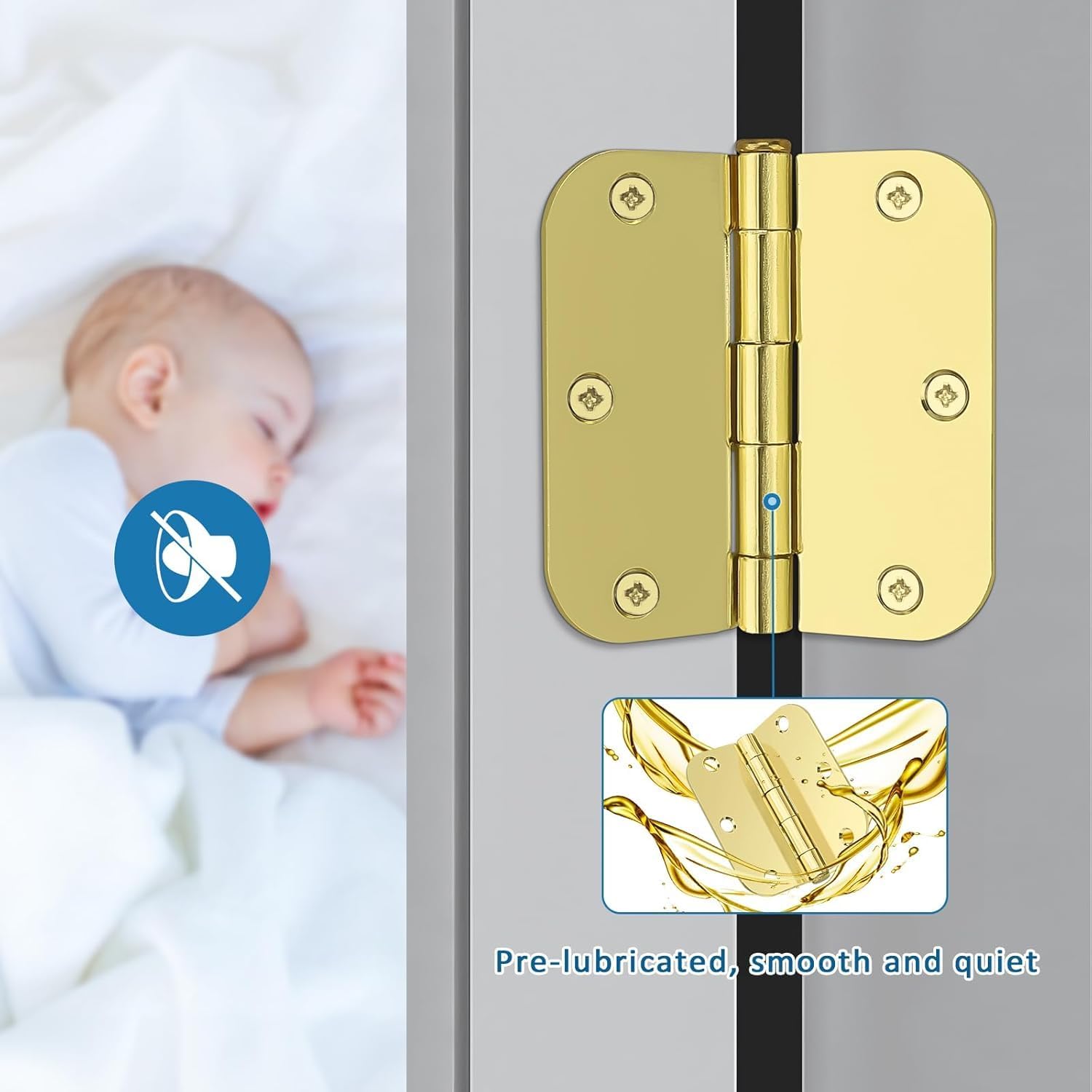 KNOBWELL 30 Pack 3.5" Polished Brass Door Hinges No Squeak, Heavy Duty Interior Hinge for Entry/Garage/Gate, Gold Exterior/Interior Door Hinges with 5/8" Radius Corners