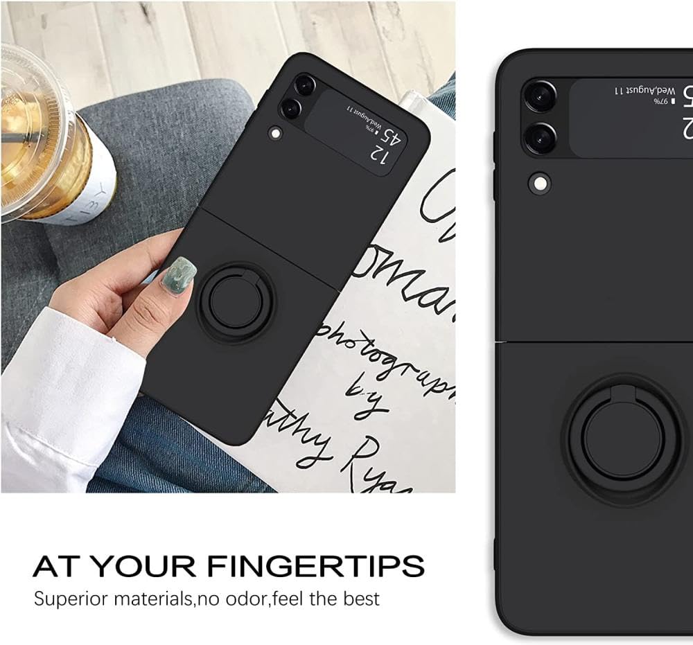 Luksusowy stojak z pierścieniem magnetyczny futerał na telefon do Samsung Galaxy Z Flip 5 4 Flip 3 uchwyt silikonowy w dotyku do Samsung Z Flip5, ciemnozielony, do Samsung Z Flip 3
