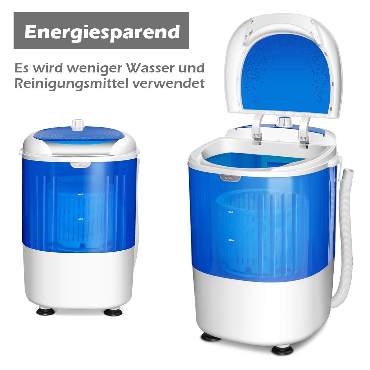 COSTWAY Mini-Waschmaschine 170W, 2,5kg Kapazität, Reise Campingwaschmaschine mit Trockenschleuder