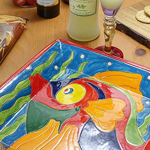 Amazon.co.jp: 南イタリア レッチェ フィッシュ柄 角皿 魚 絵皿