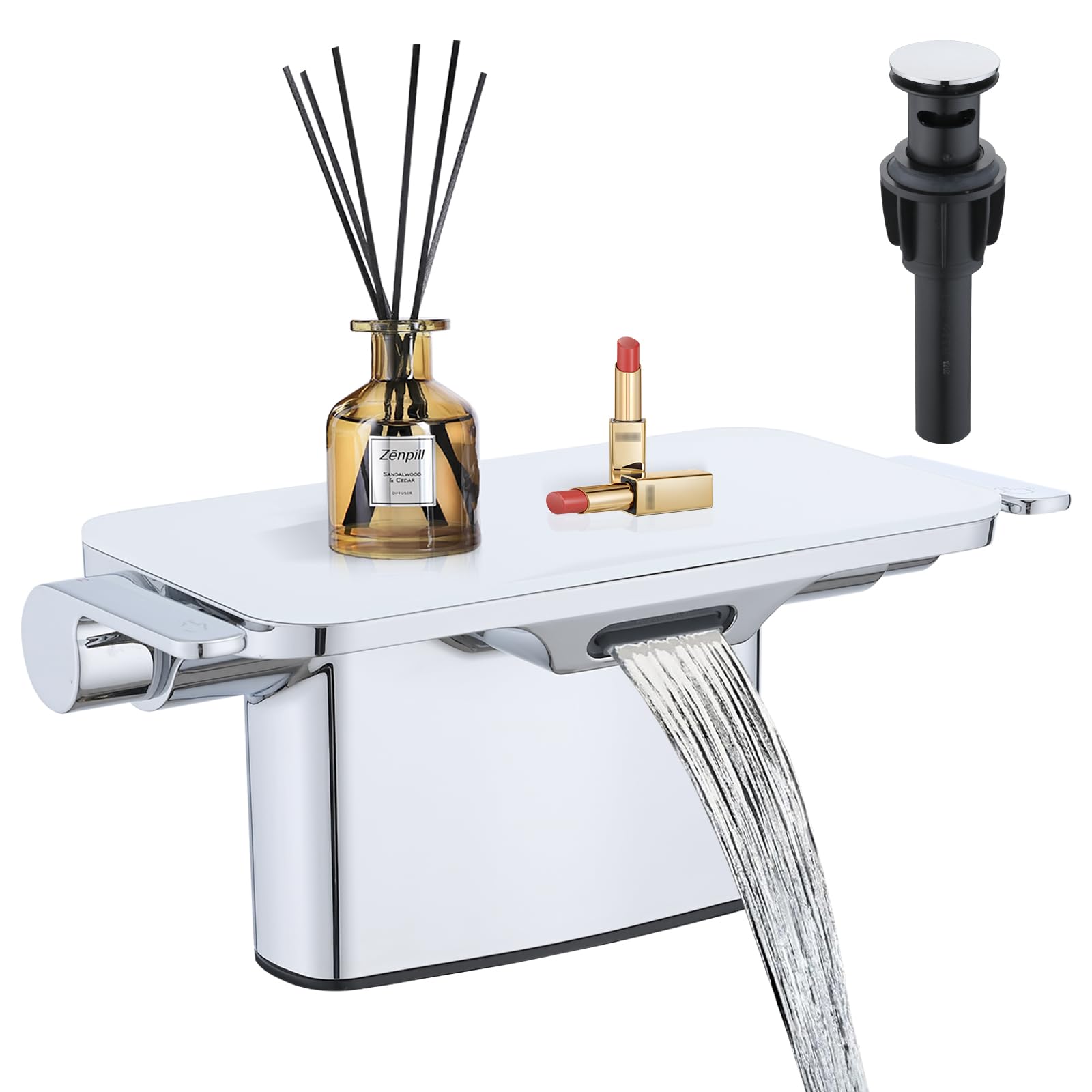 Photo 1 of RAINREVIVE Waterfall Bathroom Faucet, 4 Inch Centerset Bathroom Sink Faucets, 2 Handle Bathroom Faucets for Sink, Modern Rv Lavatory Vanity Faucet with Pop Up Drain and Supply Hoses, Chrome