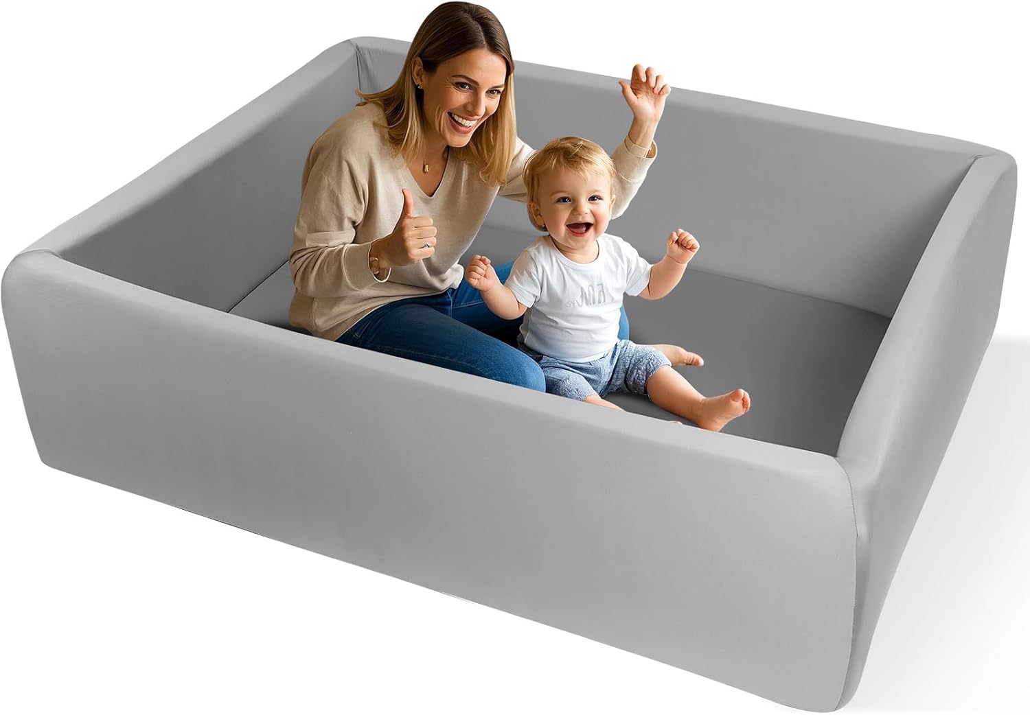 Large Size Soft Foam Ball Pit 47 x 35 x 14 Inch Rectangular, 2.7 Inch Wall Thickness Small Indoor and Outdoor Playground, Ideal Gift for Children (Balls Not Included), Gray
