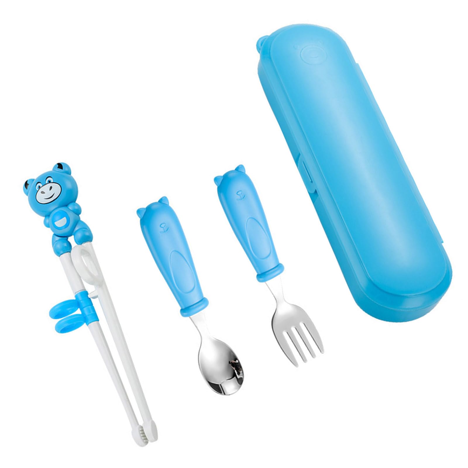 MALSSE Cartoon Animal Training Chopsticks Spoon Fork for Kids with Storage Box Tableware for Home Restaurant and Travel Portable Chopsticks Set
