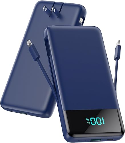 Cargador portátil para iPhone con cables integrados y enchufe de pared, cargador de batería USB C de carga rápida de 13800 mAh, 4 salidas esenciales