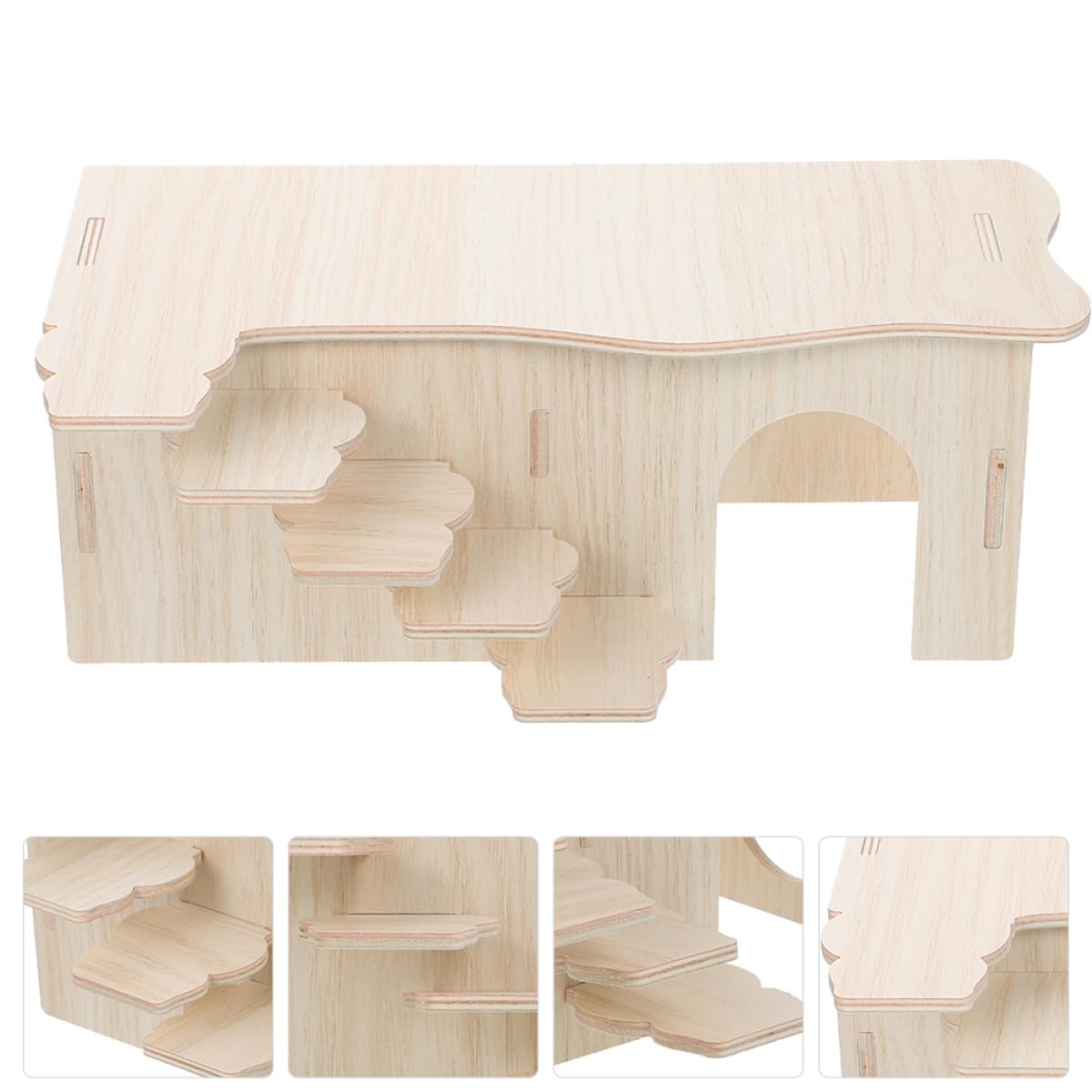 FRCOLOR Hamsterversteck Holz mit Mehreren Kammern Großes Kleintierhaus mit Leiter Mehrstöckige Villa für Hamster und Meerschweinchen Langlebiges Holzversteck für Kleintiere