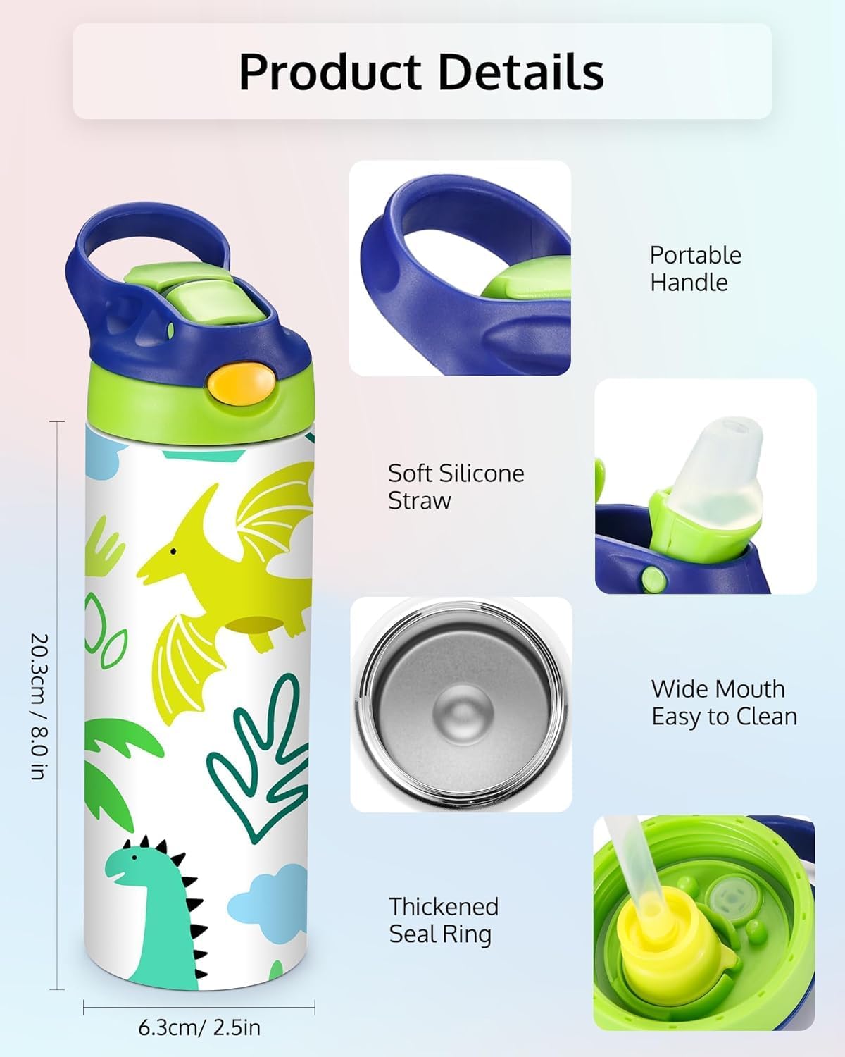 OFFNOVA 16oz Kids Sublimation Tumbler, Kids Sublimation Water Bottle Blank with Handle, Children Sublimation tumblers Cups for Milk, Soda, Juice, Drinks (4 Pack) - Image 3