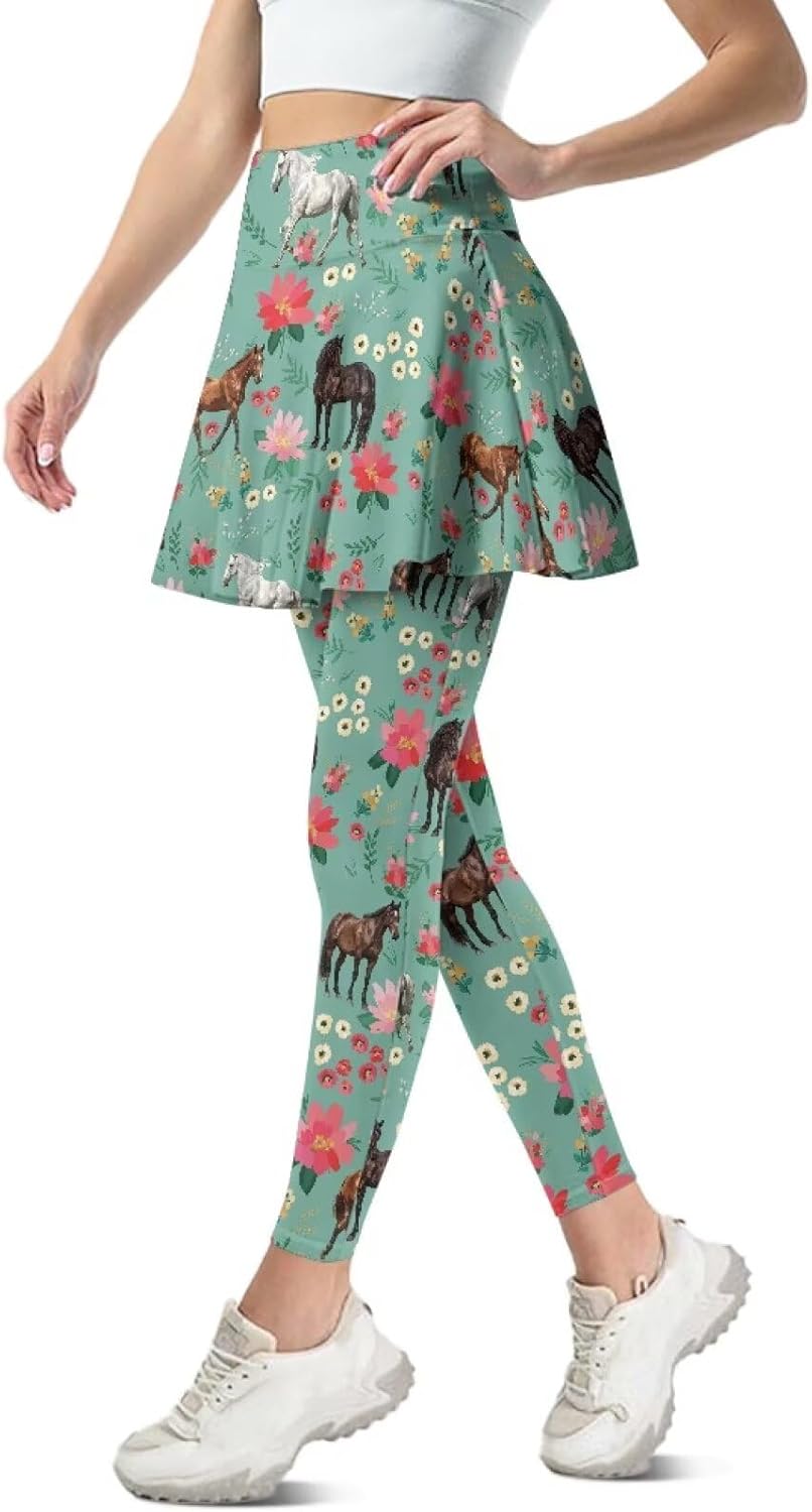 Skirted Legging for Women Printed Yoga Legging with Pockets Skirts Tennis Leggings Clothes XS-3XL