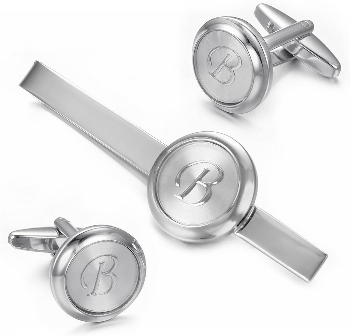 Monogram Cufflinks For Men Silver Tie Clip And Cufflink Set Suit Accessories Men image 5