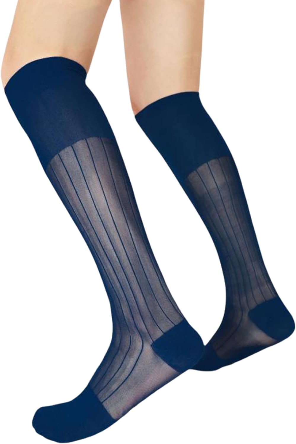 iiniim Mens Casual Business Dress Socks Middle Calf Wide Striped Sheer Nylon Stockings Formal Suit See for Daily Life