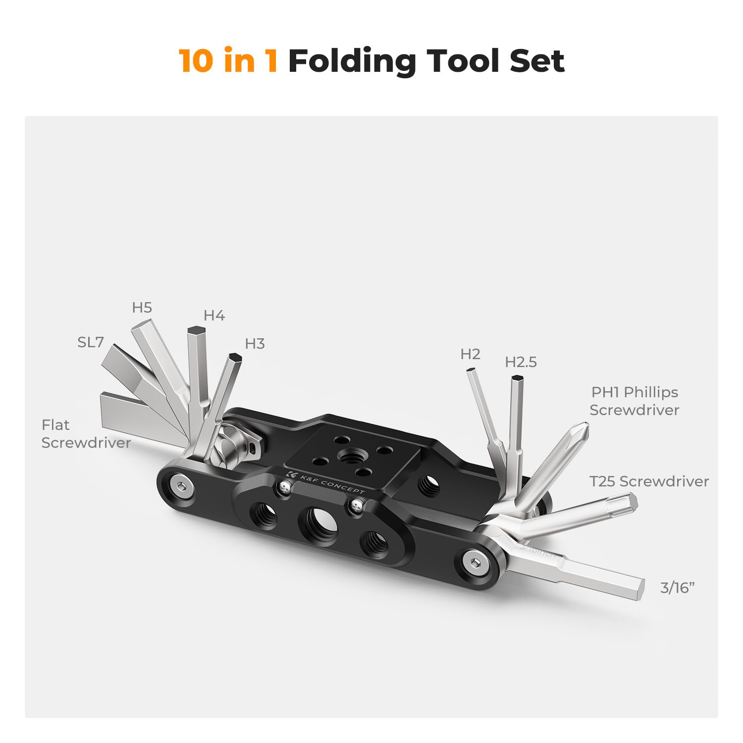 K&F CONCEPT 10-in-1 Camera Multitool Tool with Screwdriver and Spanner, Foldable Tool Set - Image 2