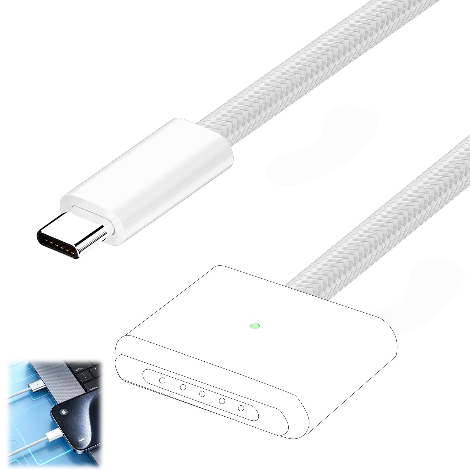 Auravale 140 W Cable USB-C a mag Safe 3, Cable Carga Rapida USB C a mag Safe 3 para Mac Book Air de 15 pulgadas/13 Pulgadas M4 2025, M3 2024, M2 2023, M2 2022, Mac Book Pro de 16 — view 7