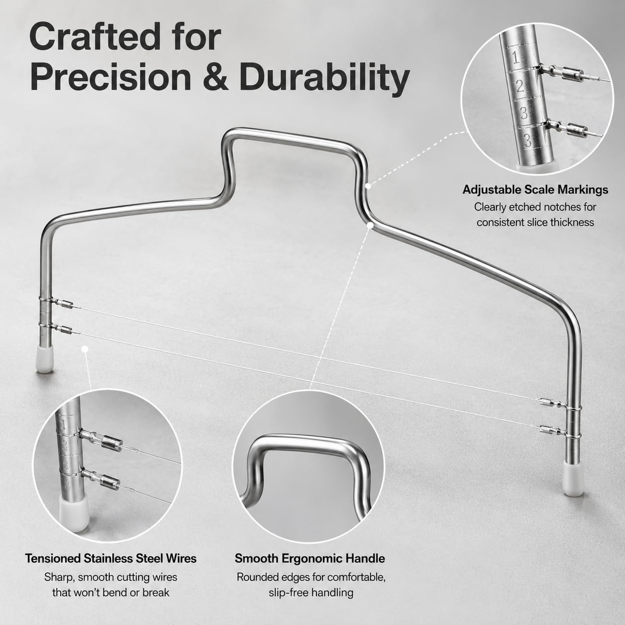Coupe-Gâteau Réglable Professionnel 32 cm Acier Inoxydable Lyre Double Fil Trancheuse Précise
