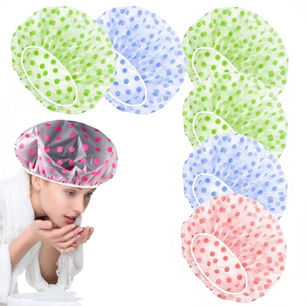 Reusable Waterproof Shower Cap Pack of 2 for Women, EVA Free Size Elastic Bath Cap for Hair Protection During Shower, Spa, Salon, Hair Treatment & Beauty Care, Multicolor Designs-image-17