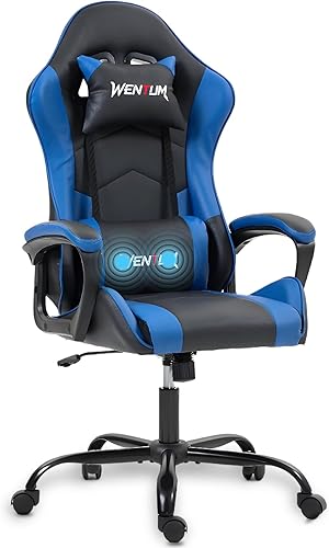 Silla de videojuegos de piel sintética para masaje, silla de videojuegos para PC con soporte lumbar para hombres y mujeres, oficina en casa, altura