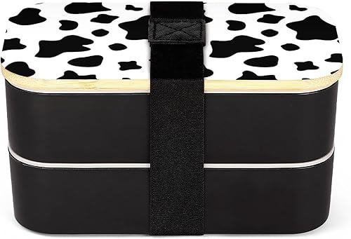 Lonchera Bento con estampado de vaca a prueba de fugas, contenedor de alimentos con 2 compartimentos para trabajo de pícnic