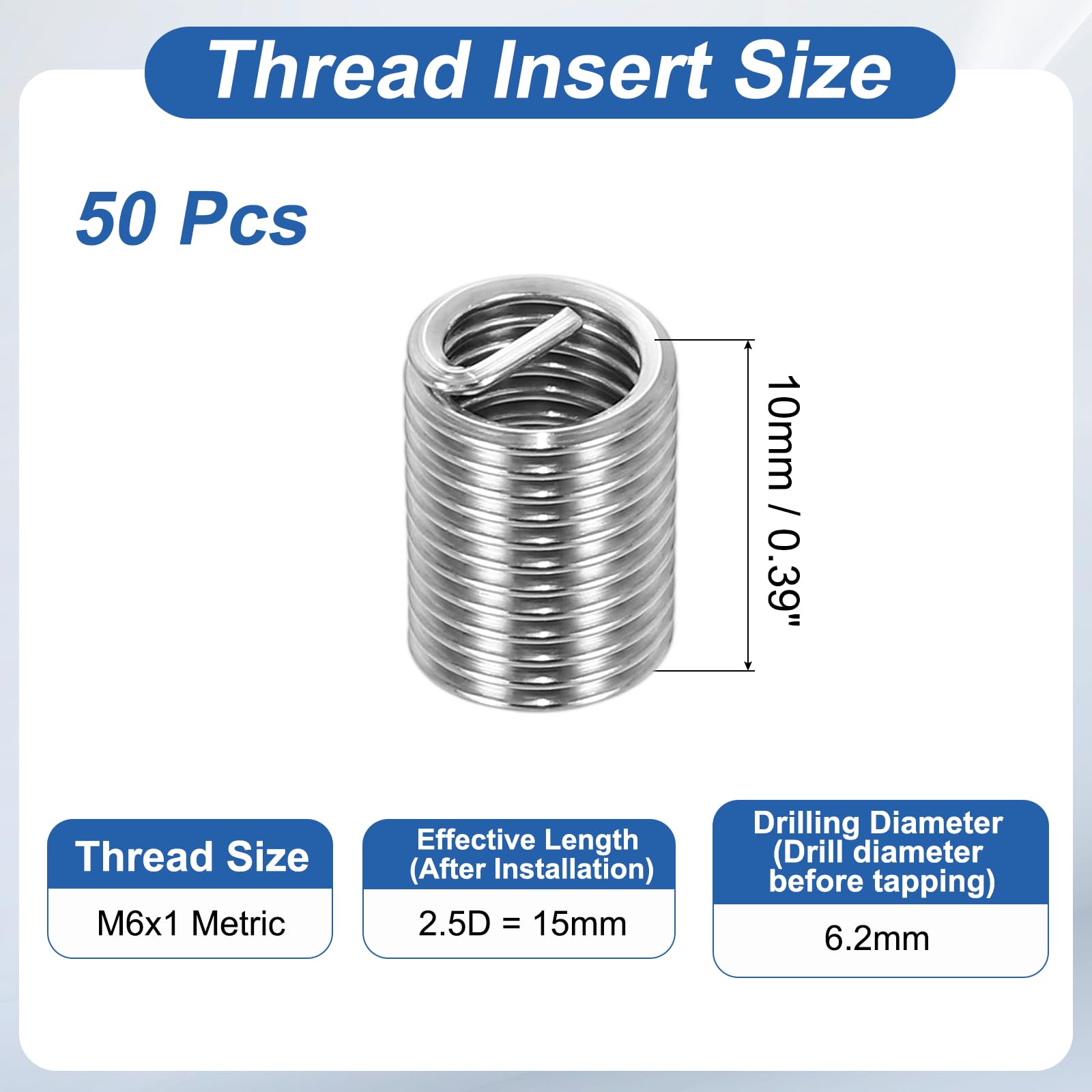 PATIKIL Wire Thread Inserts M6x1 Metric 2.5D 15mm - Image 2