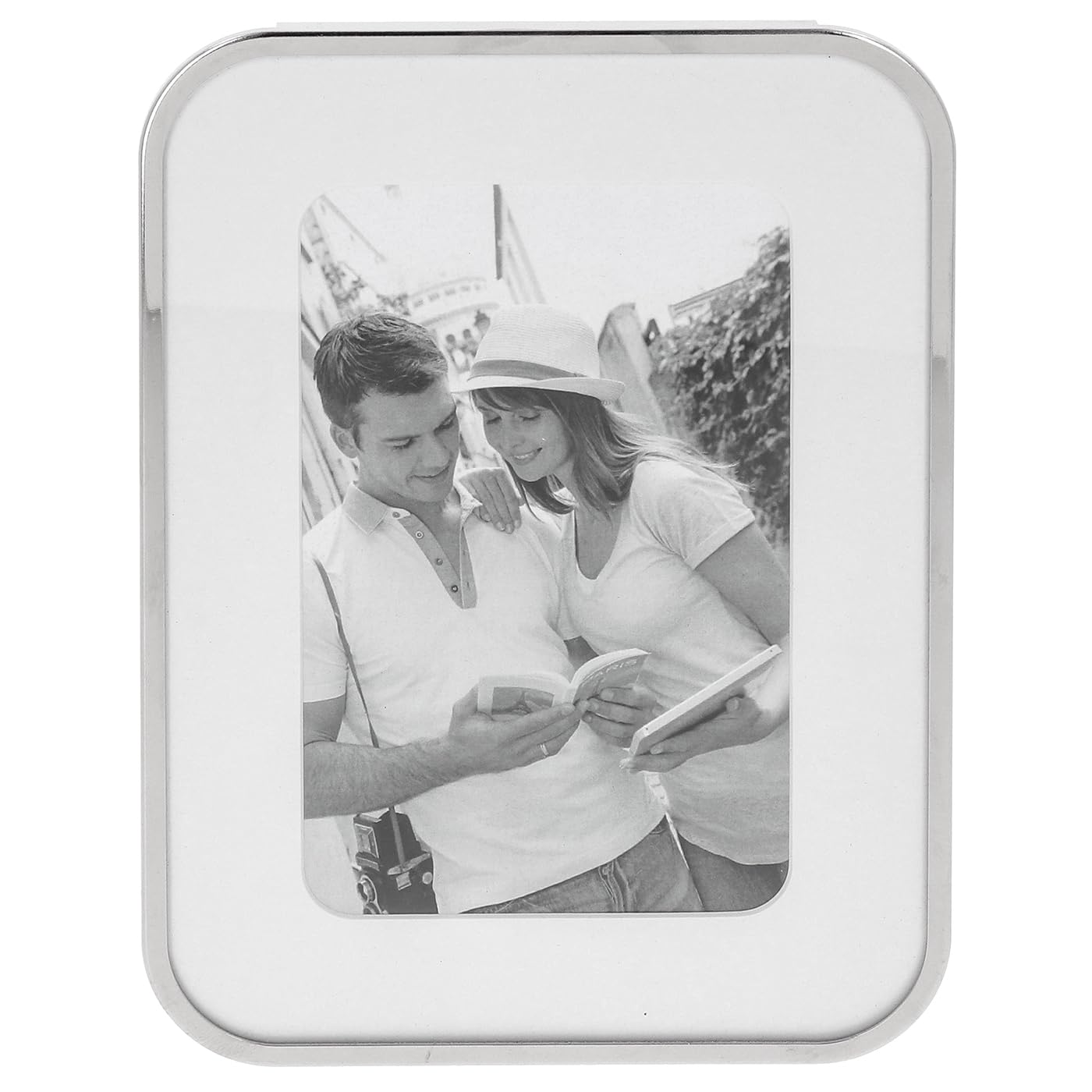 Shudehill Giftware Curve 5X7 Silver Curve White Border Minimal Thin Stylish Photo Frame - 4X4, 4X6, 5X7 Sizes (Curve 5X7)