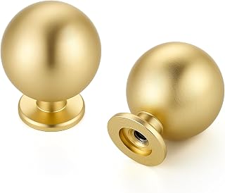 Brushed Gold Cabinet Knobs 4 Pack Round Ball Drawers Knobs, 1" Diameter | Ball Knob Shape, Dresser Drawer Restyle, Easy Install, For Cabinets, Dressers, Cupboards, Wardrobes, Home Hardware Upgrade
