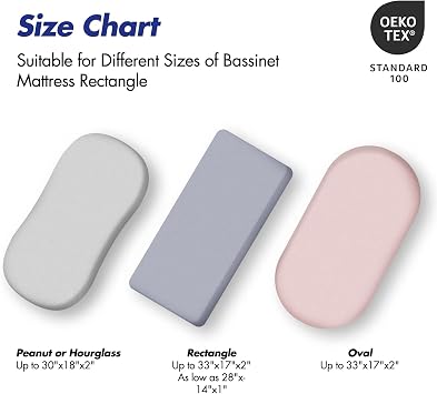 Baby Bassinet Sheets 2 Pack, Fits Rectangle Round Oval Hourglass Mattress